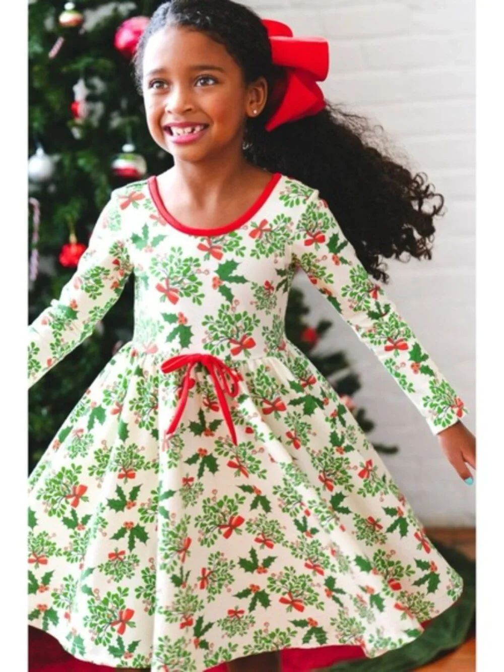 Eleanor Rose Mistletoe and Holly Knit Joy Holiday Dress Size 5-6 100% Cotton